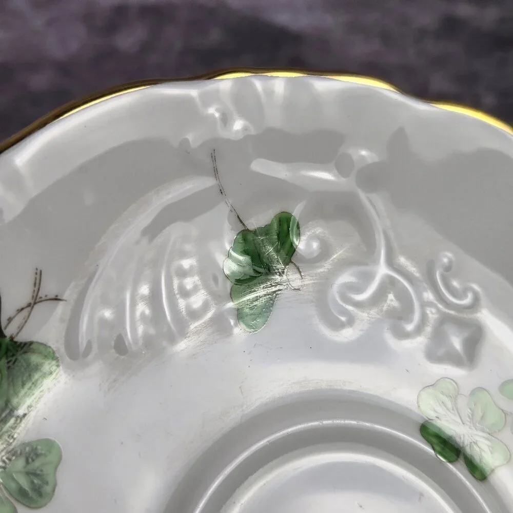 Hammersley & Co Lucky Shamrock Tea Cup & Saucer Bone China Gold Trim Vintage